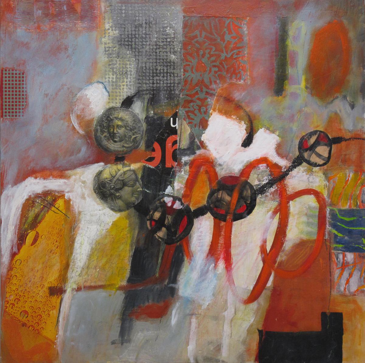 Göttinnen II, 2011, Acryl und Collage auf Leinwand, 100 x 100 cm